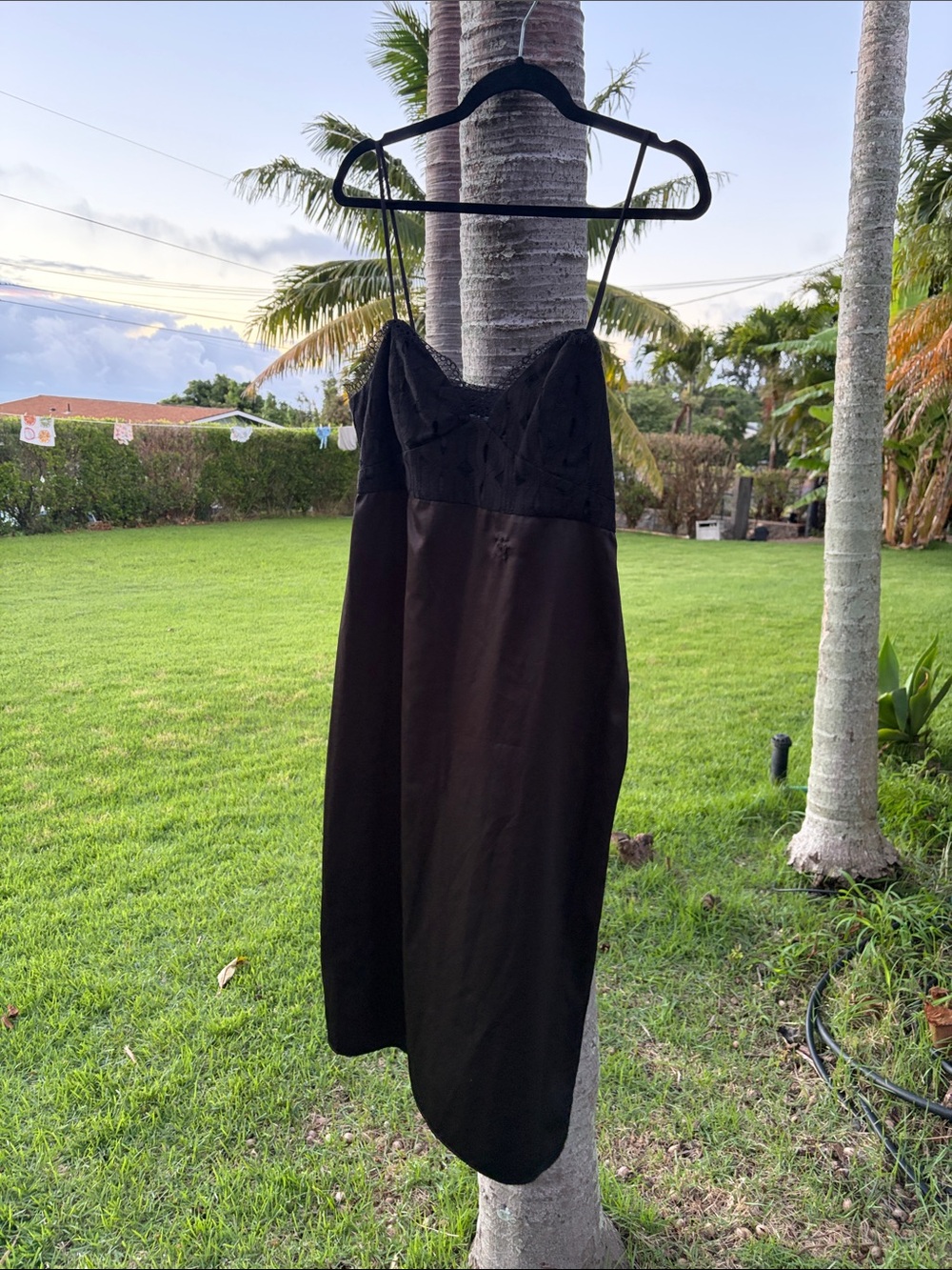 BCBGeneration Black Lace-Trim Midi Slip Dress